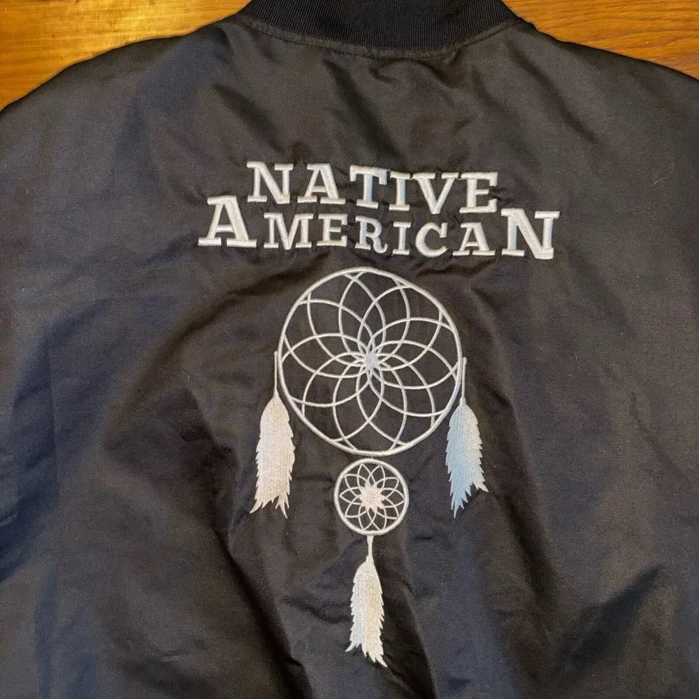 Native American Indian Varsity Bomber Jacket Men's‎ 4XL Black Dreamcatcher Biker